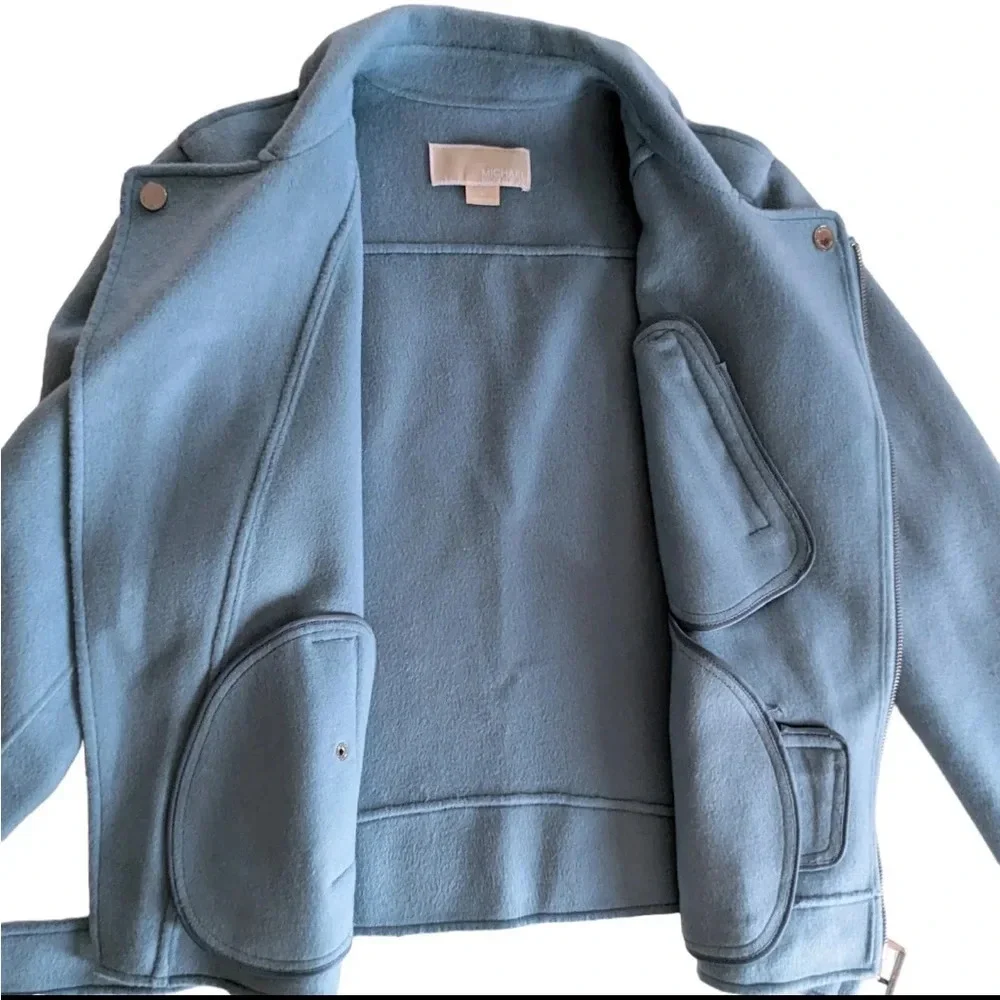 MICHAEL Michael Kors, Blue Wool Moto Jacket, Size Medium - Picture 8 of 8